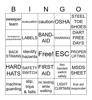 SAFETY Bingo Card