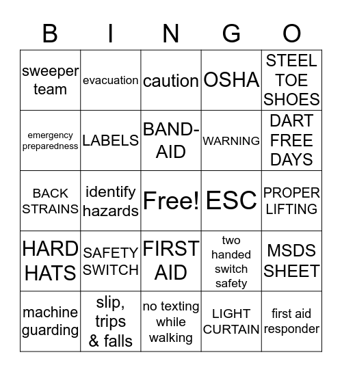 SAFETY Bingo Card