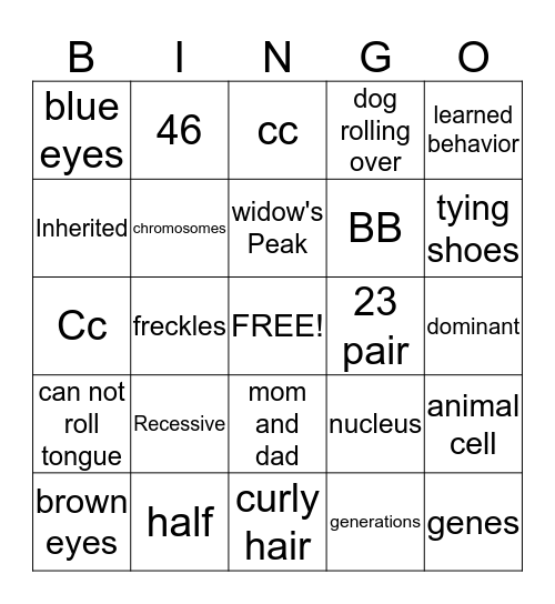 Genes Bingo Card