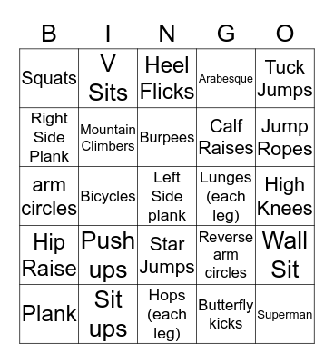 Fitness & Conditioning Bingo Card