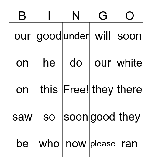 Primer Bingo Card
