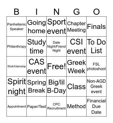 Planner Bingo Card
