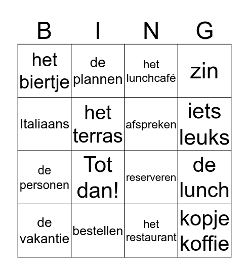 Afspraak maken Bingo Card