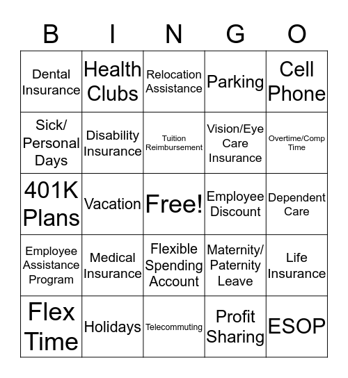 Benefit Bingo  Bingo Card