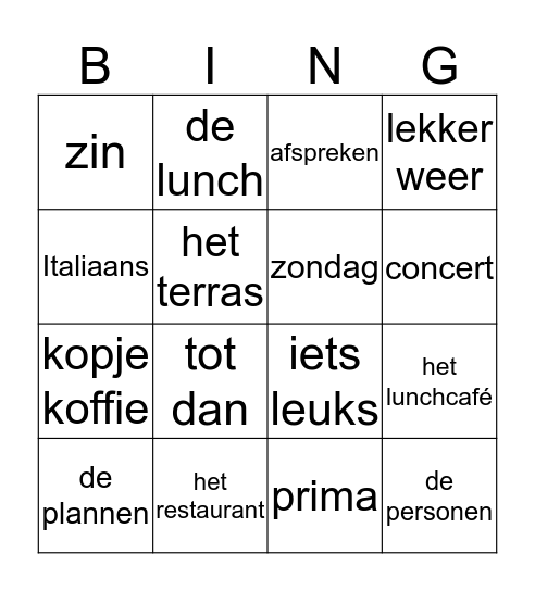 Afspraak maken Bingo Card