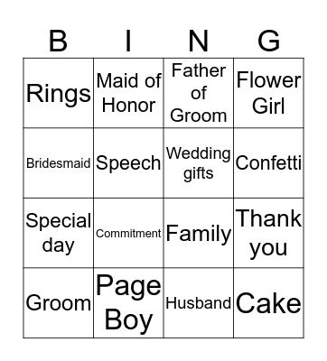 Wedding Bingo Card