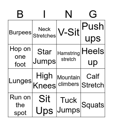 Fitness Bingo Card