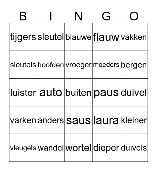 Woordbingo W.p. 15 en 16 Bingo Card