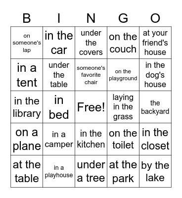 Places to Read Bingo Card