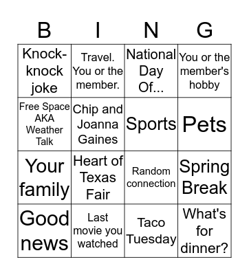 Connection Bingo Card