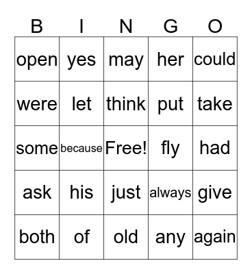 First Grade Bingo Card