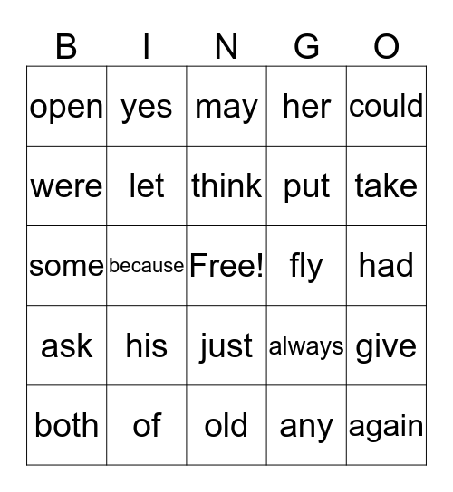 First Grade Bingo Card
