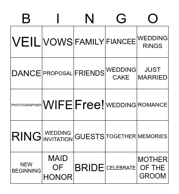 BRIDAL SHOWER Bingo Card