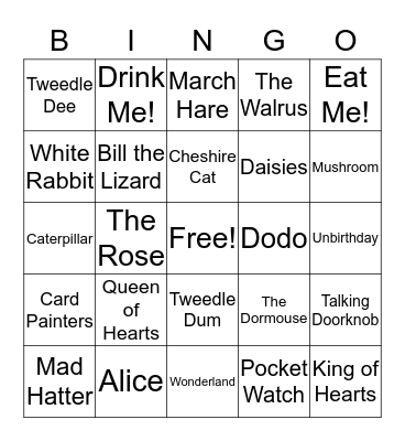 Wonderland Bingo Card