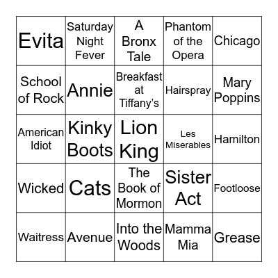 Let's Go to Broadway Bingo Card
