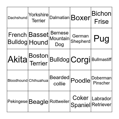 Dog Breeds Bingo Card