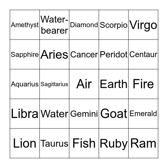 Astrology 101 Bingo Card