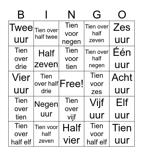 Klokkijken Bingo! Bingo Card