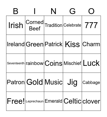 Saint Patricks Day Bingo Card