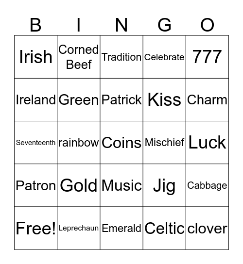 Saint Patricks Day Bingo Card