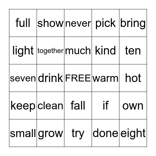 Third Bingo Card