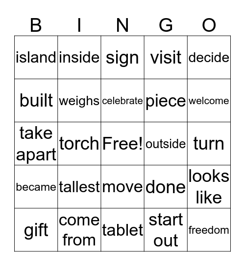 Statue of Liberty Bingo Card