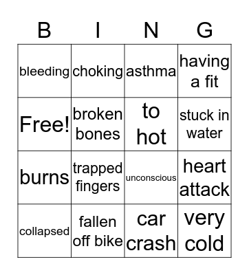 Emergency Bingo Card
