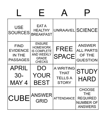 LEAP PREP BINGO  Bingo Card
