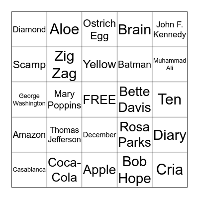 Potpourri Bingo Card