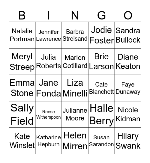 Oscar Winners for Best Actress in a Leading Role Bingo Card