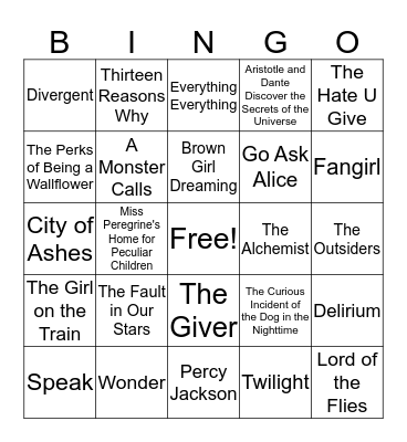 YA Novels  Bingo Card