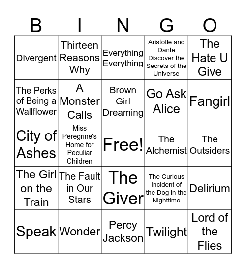 YA Novels  Bingo Card