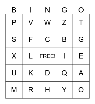 ALPHABET Bingo Card