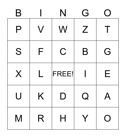 ALPHABET Bingo Card
