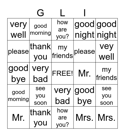 Listen to the French Word... Find the English Word Bingo Card