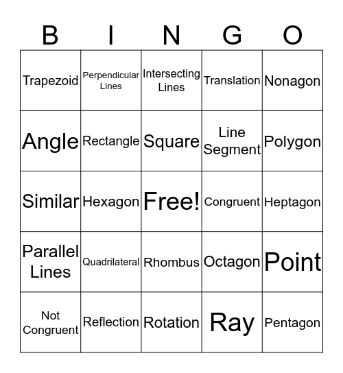 Geometry  Bingo Card