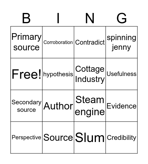 Historical key terms and Industrial Revolution  Bingo Card