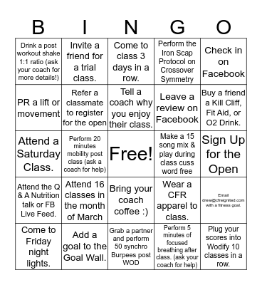 Open 2018 Bingo Card