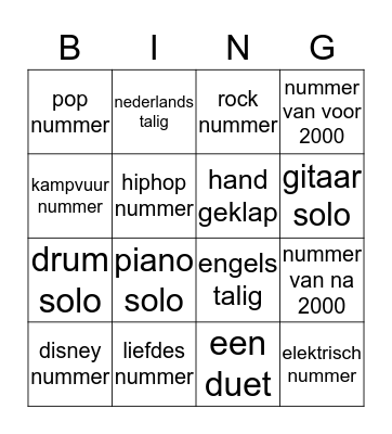 karaoke bingo Card