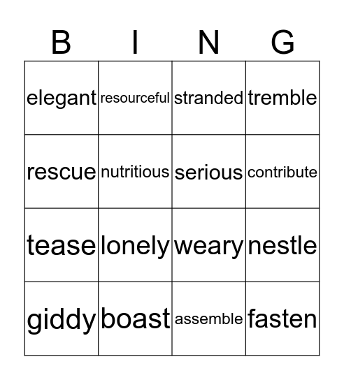 Vocabulary #15-28 Bingo Card