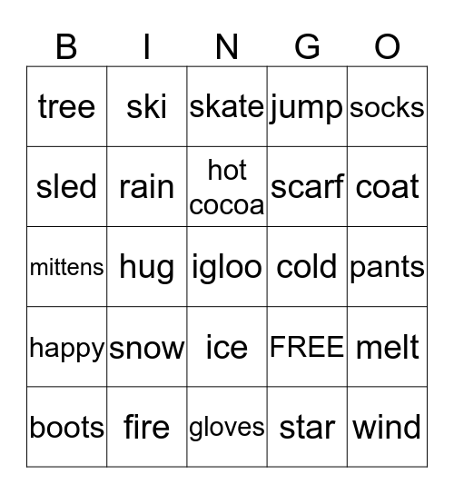 Winter Time Bingo Card