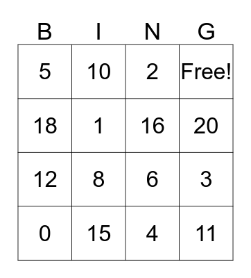 Number Bingo Card
