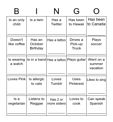 TS 4 Cohort Get-to-know-you Bingo Card