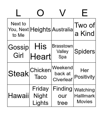Erin and Brett Bingo Card