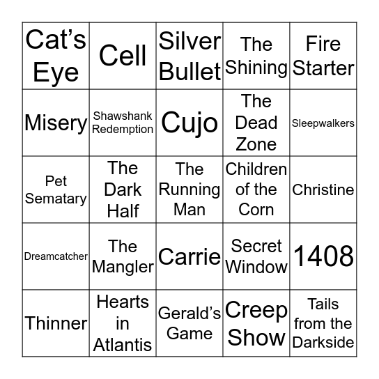 Stephen King's Movies Bingo Card