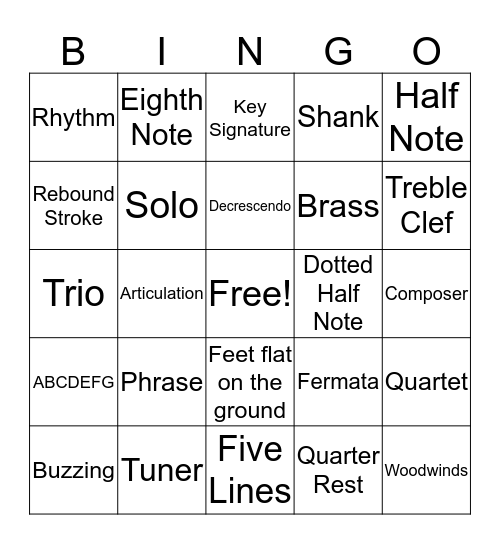 Band Bingo Card