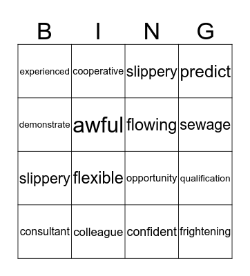 Week 5 Vocabulary Bingo Card