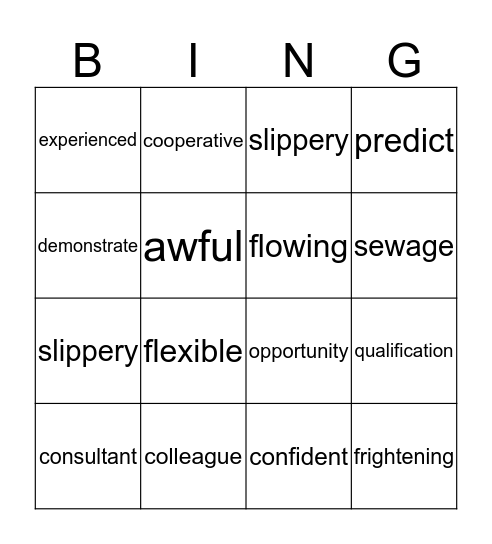 Week 5 Vocabulary Bingo Card