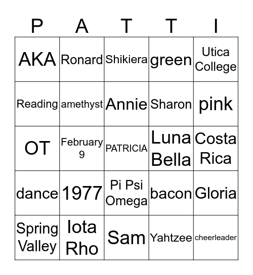 Patti's  60th Birthday Bingo Card