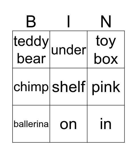 My toys Bingo Card